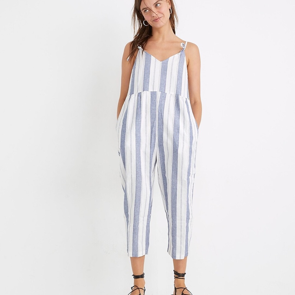 Madewell Striped Tie-Strap V-Neck Cover-Up Jumpsuit - Medium